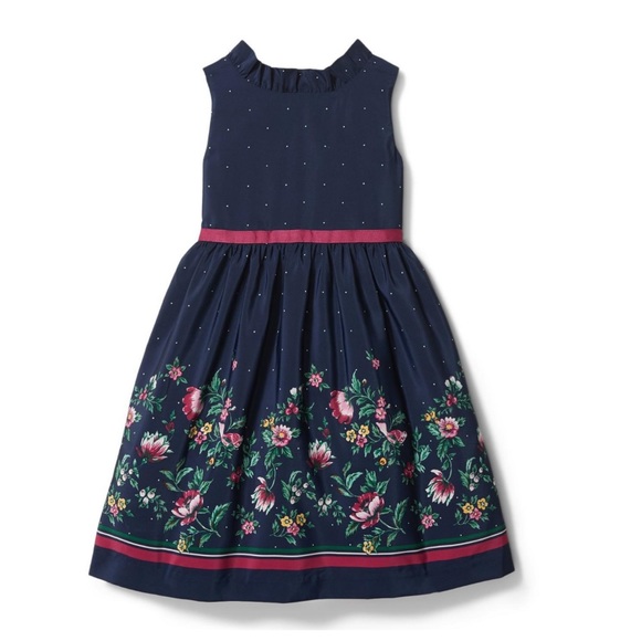 • Janie and Jack • Baby Girls FLORAL BORDER DRESS Navy Blue / Pink 6-12 Months - Picture 1 of 4